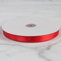 Single roll of glossy red silk satin ribbon on white spool for wedding gift packaging - High Density Satin Ribbon (1.5cm x 91m)