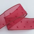 Premium 4cm red semi-transparent polyester ribbon with elegant fluffy pompom edge detailing - Standard Spec / Burgundy