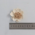 Linen decorative rose in cream and light brown with measuring scale reference - Burlap White Rope Double Stamen Flower