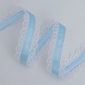White embroidered floral lace trim with light blue satin ribbon for DIY craft sewing - Blue (308#)