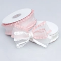Pink and white ruffled organza ribbon set for DIY bows and bouquet gift packaging - Bow Knot Style