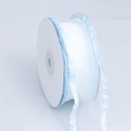 Light blue and white ruffled edge organza ribbon roll for DIY crafts and gift wrapping - Wide Style / Blue