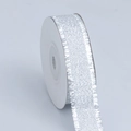 Silbernes Glitzerband auf Rolle mit Fransenrand für Geschenkverpackungen und DIY - Standardrolle / Silber