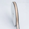 Champagne gold woven cotton ribbon with black stitched edges on a white spool roll - Coffee / 1cm Wide