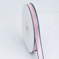 Dual-color cotton ribbon in light pink with dark blue edges on a white spool - Light Pink / 1cm Wide