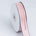 Light pink cotton ribbon with dark blue stitched edges on a white spool for DIY crafts - Pink / 2.5cm Wide