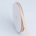 Champagne gold herringbone ribbon with metallic glitter on a white storage spool - Narrow Style / Light Coffee