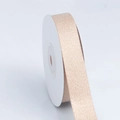 Light champagne herringbone ribbon with metallic shimmer on a white spool roll - Wide Style / Light Coffee