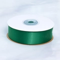 Deep green polyester satin ribbon roll with smooth silk finish on white spool for gift wrapping - Christmas Green