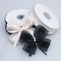 Polyester plaid lace ribbon in light pink with decorative pearl bow for DIY crafts - Bow Sample Style