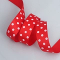 Red grosgrain ribbon with white polka dots for DIY hair accessories and craft projects - Wide Style / Red Base White Polka Dot