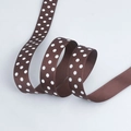 Brown grosgrain ribbon with white polka dots for DIY hair accessories and gift wrapping - Wide Style / Brown Base White Polka Dot