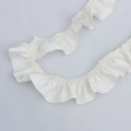 Close-up of 3cm white pleated cotton lace trim with dense ruffles for DIY sewing - 3cm Wide * 1 Yard / Beige