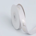Nastro di raso grigio chiaro con stampa dorata Thank You per confezioni regalo - Rotolo Standard / Bianco candeggiato