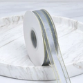 Elegant grey organza ribbon with gold metallic edges on a white spool for gift wrapping - Plain / 2.5cm Wide / Gray