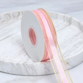 Elegant pink chiffon ribbon with gold metallic edges on white spool for gift wrapping - Plain / 2.5cm Wide / Pink