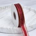 Deep red wine-colored ribbon with gold edges on a spool for elegant gift wrapping - Plain / 2.5cm Wide / Burgundy