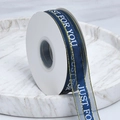 Dark blue satin gift ribbon with gold edges and printed Just For You lettering - Just For You Print / 2.5cm Wide / Blue