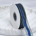 Navy blue ribbon with gold stitched edges for gift wrapping on white spool - Plain / 2.5cm Wide / Blue