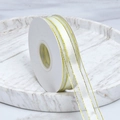 Elegant cream organza ribbon with gold metallic edges on a roll for gift wrapping - Plain / 2.5cm Wide / Beige