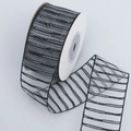 Ruban organza noir à rayures argentées horizontales en rouleau pour nœuds DIY - 4cm de Large / Noir avec Fil d'Argent