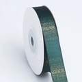 Dark green gradient polyester ribbon with horizontal gold stripes on a white spool - 593# Gold Stripe Dark Green