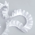 White pleated polyester satin ribbon trim with elegant silky shine for dress sewing - Plain Style / White