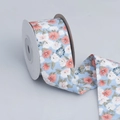 Floral print cotton ribbon in light blue roll for DIY handmade bows and gift packing - 4cmx10 Yards / Blue