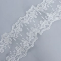 White 13cm embroidered lace trim with daisy floral patterns and eyelash mesh edges - 13cm x 5 Yards / Bleached White