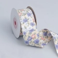 Floral print cotton ribbon in pale yellow with purple blossoms for DIY crafts - 4cmx10 Yards / Purple