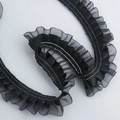 Black 4cm ruffled organza ribbon trim with double stitching for DIY dress making - Black [Standard Style]
