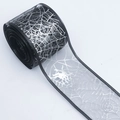 Halloween black organza mesh ribbon with silver glitter spider web patterns - [5cm Wide] Silver Spiderweb Black Edge