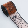Halloween ribbon in orange and black with spider web prints and wire edges - [5cm Wide] Black Spiderweb Black Edge