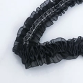 Encaje elástico negro de 4cm con pliegues de malla y detalles de costura plateada - Cifrado Negro (030#) / Elástico de 3.8cm de Ancho
