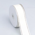 Weißes Baumwollband mit dunkelbraunen Ziernähten für DIY-Schleifen und Handwerk - 3.8cm*10 Yards / Weiß