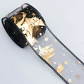 Black organza ribbon roll with gold foil Halloween patterns and wired edges - [5cm Wide] Gold Witch Black Edge