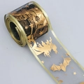 Halloween black mesh ribbon with gold bat and castle pattern for gift wrapping - [5cm Wide] Gold Witch Gold Edge