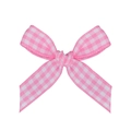 Pink and white gingham plaid fabric ribbon bow accessory for gift wrapping decoration - Pink & White (#012)