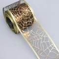 Halloween black mesh ribbon with metallic gold spider web print and wired edge decor - [5cm Wide] Gold Spiderweb Gold Edge