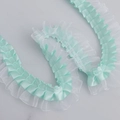 Mint green and white double-layered pleated organza lace trim for DIY headwear - Green (Thickened Style)