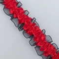 Cinta plisada de 4 cm en satén rojo con bordes de encaje negro para costura DIY - No Cifrado Rojo + Malla Negra (235#) / Elástico de 3.8cm de Ancho