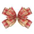 Nœud de Noël en simili lin à carreaux rouge et beige avec bordure en fil doré - Style Plaid Rouge Brun Crème