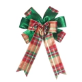 Fiocco natalizio fai-da-te in lino con nastro metallico verde e trama scozzese rossa - Stile Nastro Lungo Plaid Verde Oro