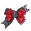Nœud de Noël avec tissu rouge métallisé et motif à carreaux gris rouge et vert - Plaid Rouge Vert Gris avec Patchwork Rouge Métallisé