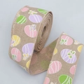 Easter wired burlap ribbon with pastel egg patterns and decorative lace accents - Colorful Easter Egg Style / 6.5cm