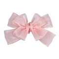 Pink chiffon bow hair accessory with silver rhinestones on a clean white background - Finished Bow