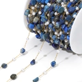DIY gold beaded chain featuring natural blue lapis stones and white pearls on a spool - Blue