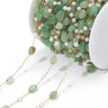 DIY necklace chain with green aventurine beads, white pearls and gold links - Light Green