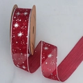 Cinta de tul rojo oscuro con estrellas plateadas y borde metálico en carrete - 4cm de Ancho / Burdeos