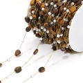 Tiger's eye stone and white pearl bead DIY chain on roll for jewelry making - Brown